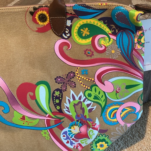 Canvas and Leather Peacock Tote Bag Designed by Childhood Cancer Survivor - Picture 6 of 12